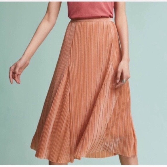 anthropologie Maeve Ambra Rose Gold Metallic Pleated Skirt M - Picture 15 of 15